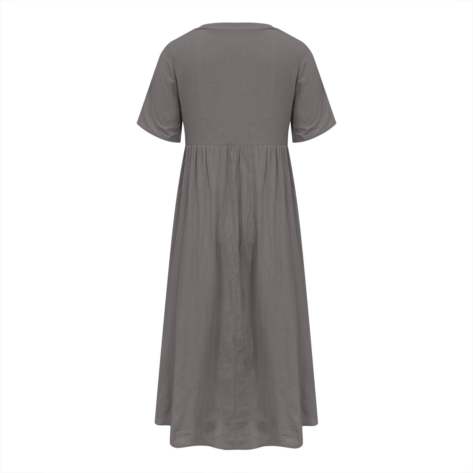 thumbnail image 5 of Vestido largo boho de manga corta con cuello en V y bolsillos para mujer: vestido de playa de poliéster con estampado floral para el verano, 5 of 5
